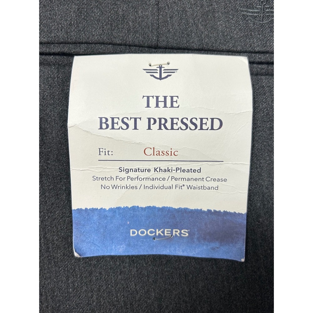 Dockers The Best Pressed Pleated Classic Fit Khaki Pants Charcoal NWT Mens 42x30 - Picture 12 of 16